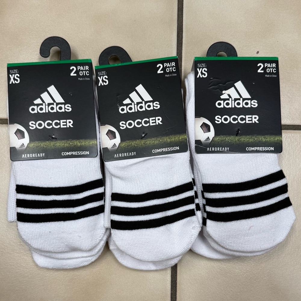 NEW 6pr Adidas White and Black AthleticSoccer Compression Socks